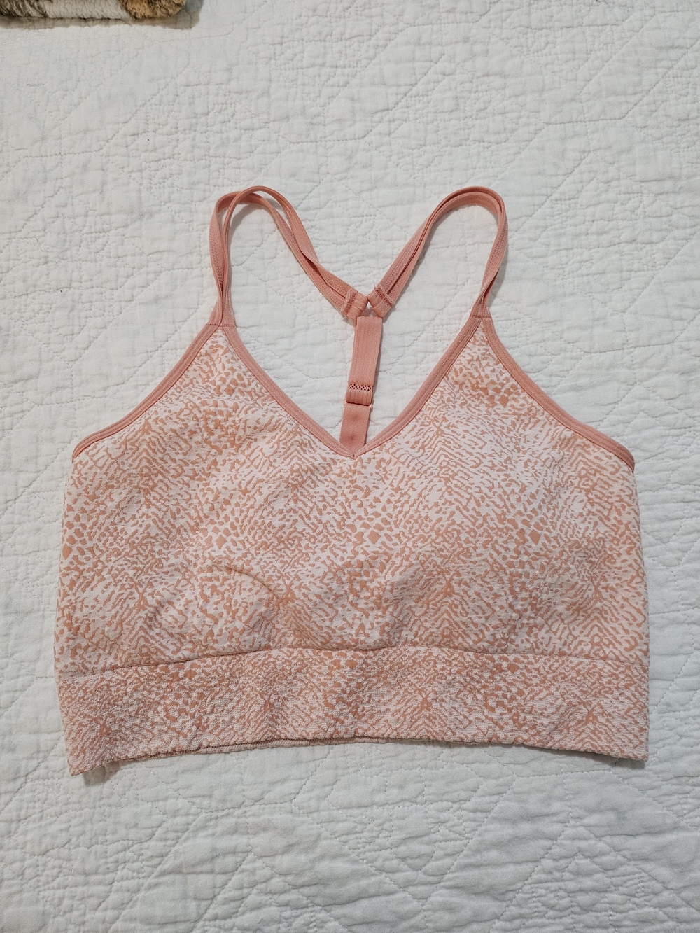 RBX Peach Patterned Light Support Sports Bra